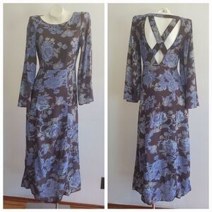 Free People Melrose Maxi Dress Night Combo Floral Long Bell Sleeve Boho Hippie